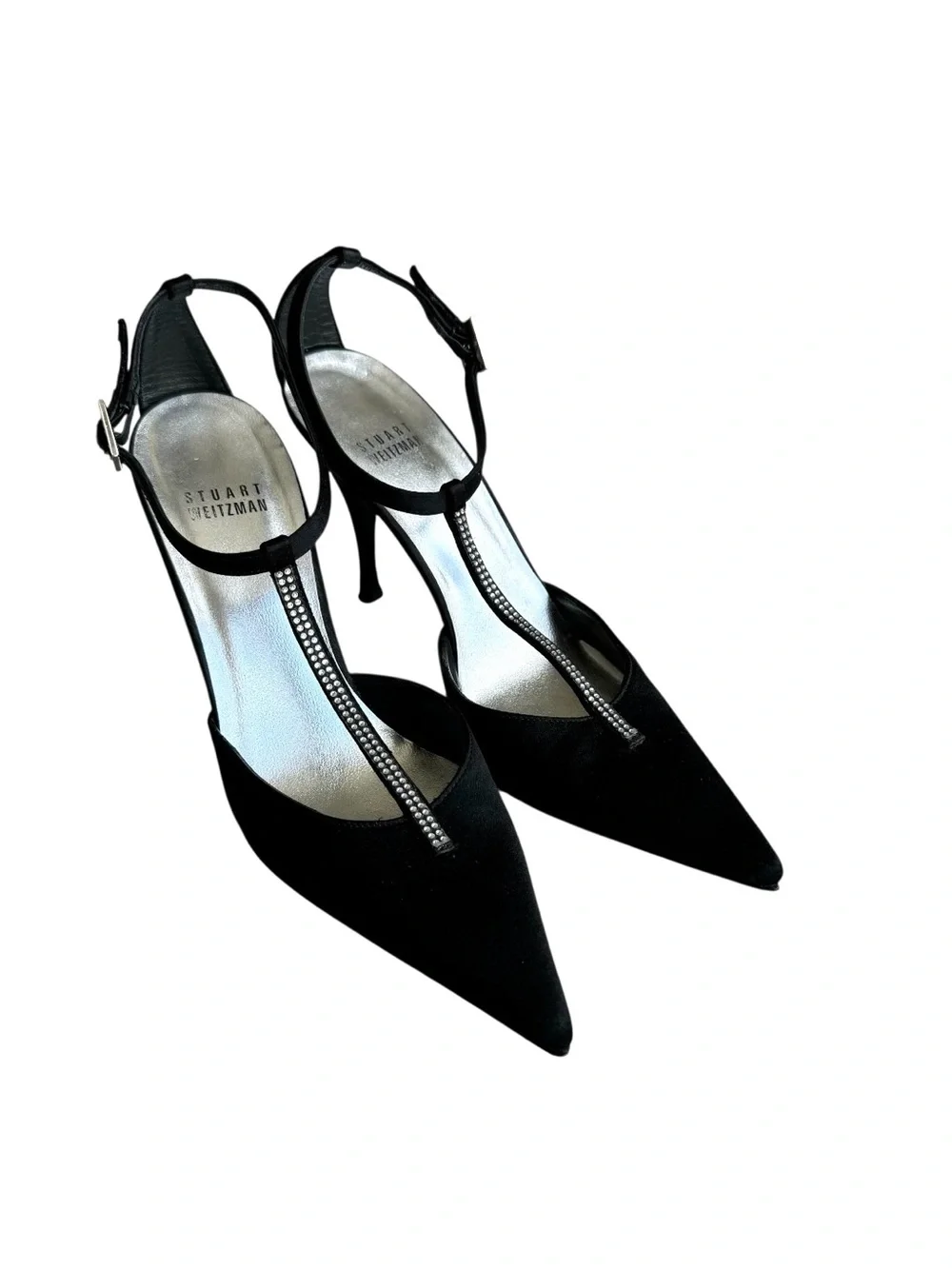 Stuart Weitzman Embellished Black Satin Pumps